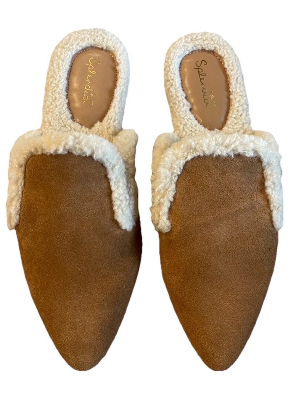 Splendid Tan Suede Mule with Cream Shearling Trim